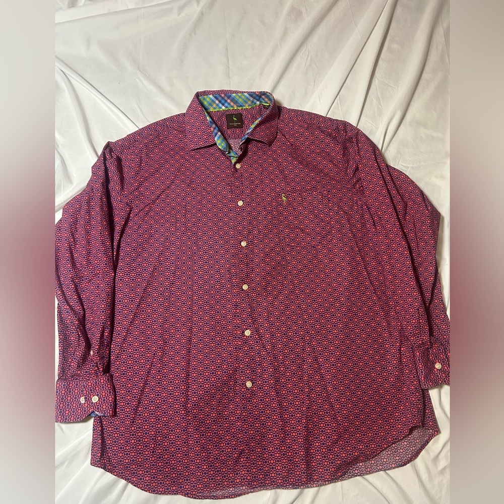 Tailorbyrd Men’s Long Sleeve Button Up Shirt Ditzy Print Berry XXL Geometric